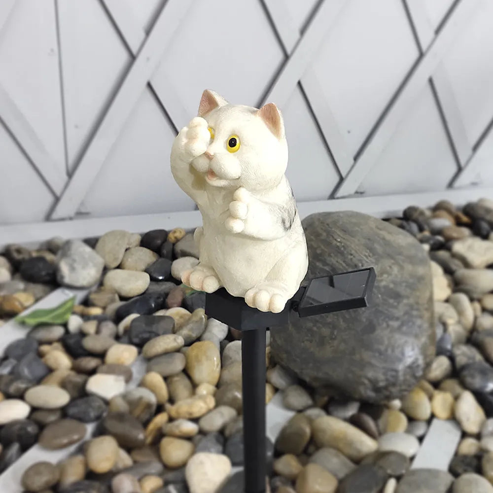 Brown cat-shaped solar lawn light for garden decoration with solar panel