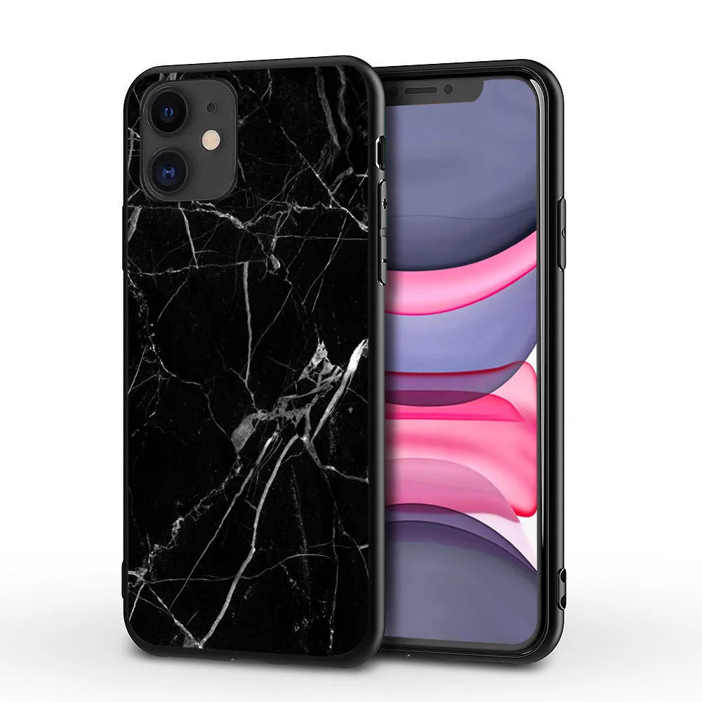 Marble pattern iPhone back cover case for multiple models, showing waterproof and drop-resistant design.