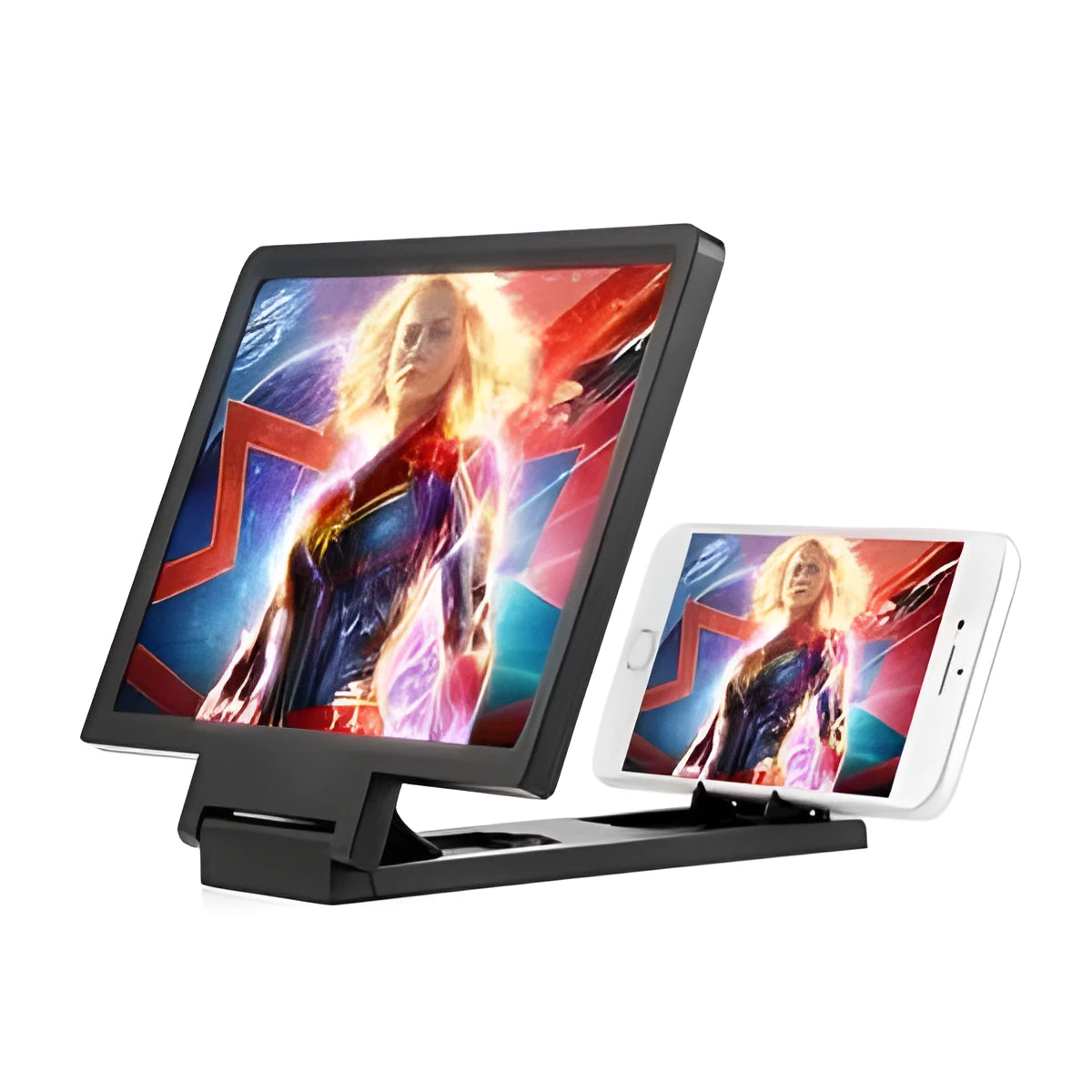 Black and white screen amplifier measuring 18cm long by 12cm wide