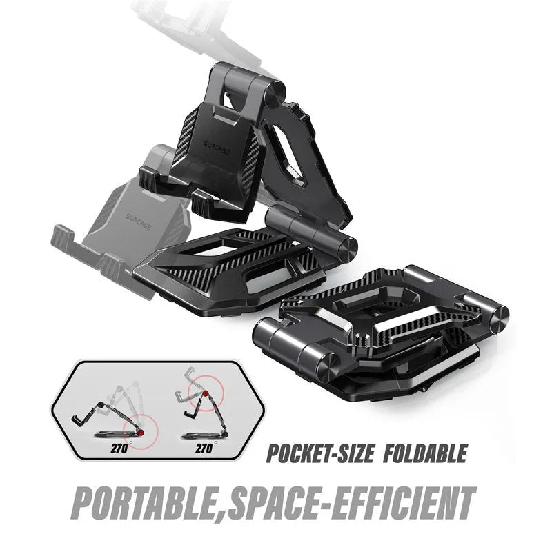 SUPCASE black aluminium alloy tablet and phone stand with adjustable 270° angle and anti-scratch TPU protection