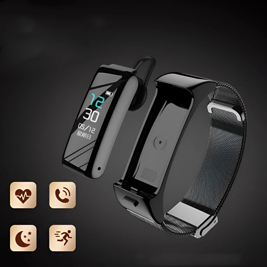 Bluetooth smart watch with call functionality and health tracking features on wrist