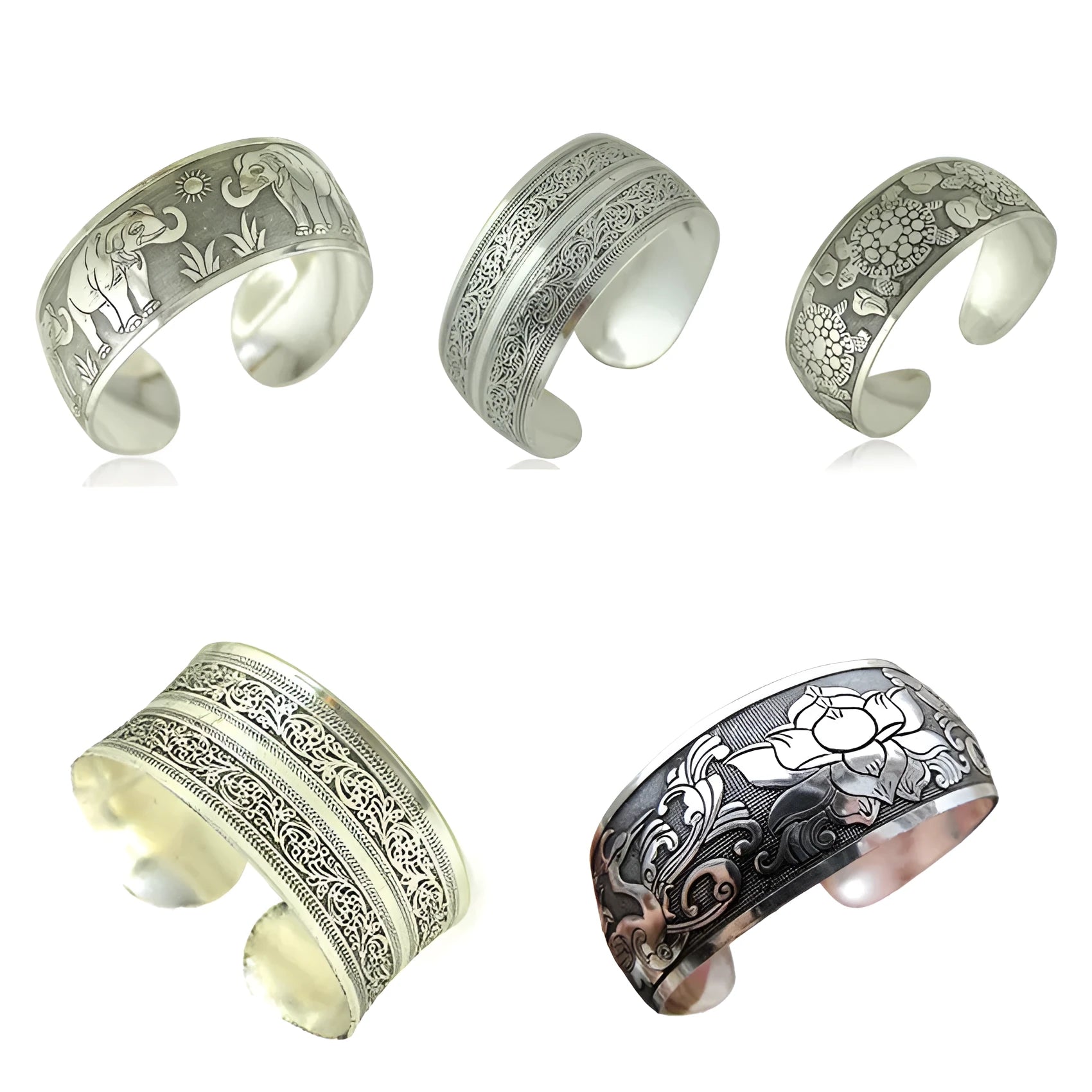 Open carved Miao silver bracelet with ethnic design and Roman shape in alloy