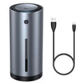 Black aluminium alloy car diffuser humidifier with USB cable for air purification.