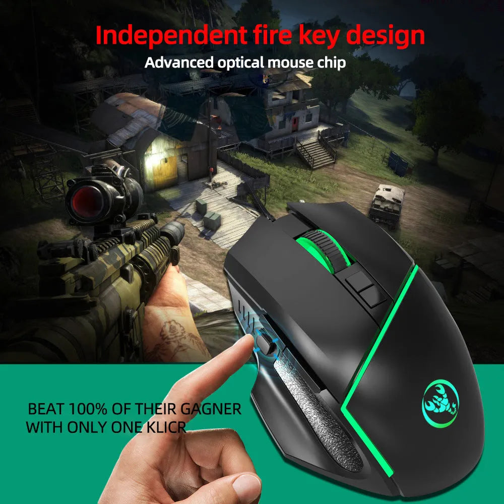 A876 black wired gaming mouse with 8 buttons and 7-colour breathing light