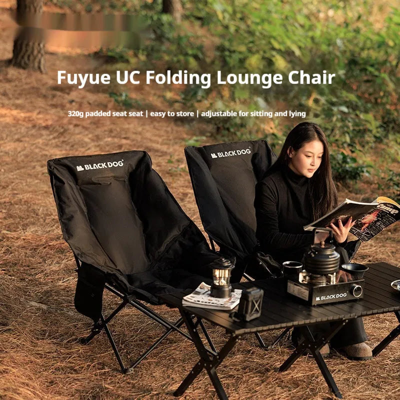 Night Black portable camping recliner folding chair with Oxford cloth seat
