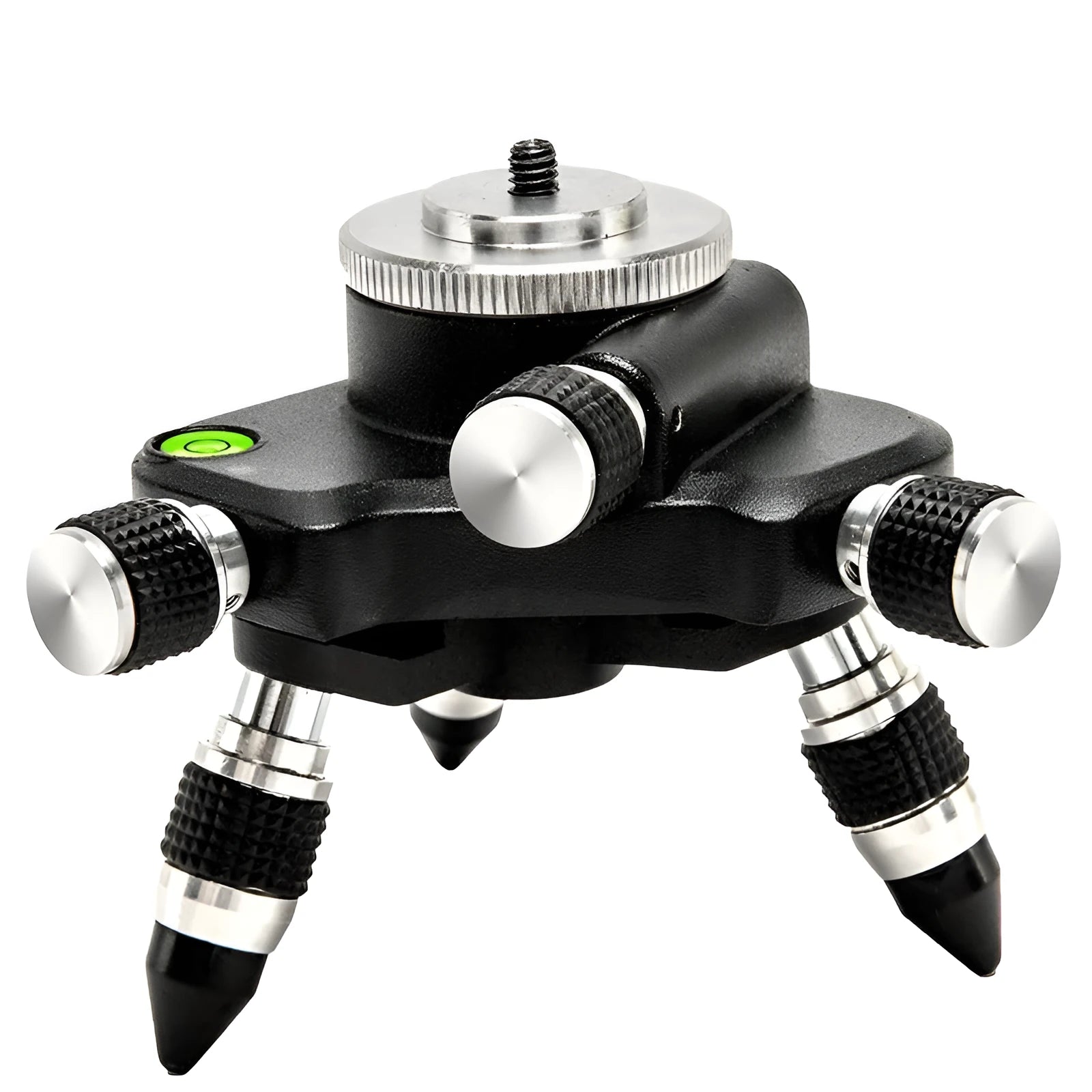 Black aluminium spirit level base with 360-degree angle adjustment for measurement tools