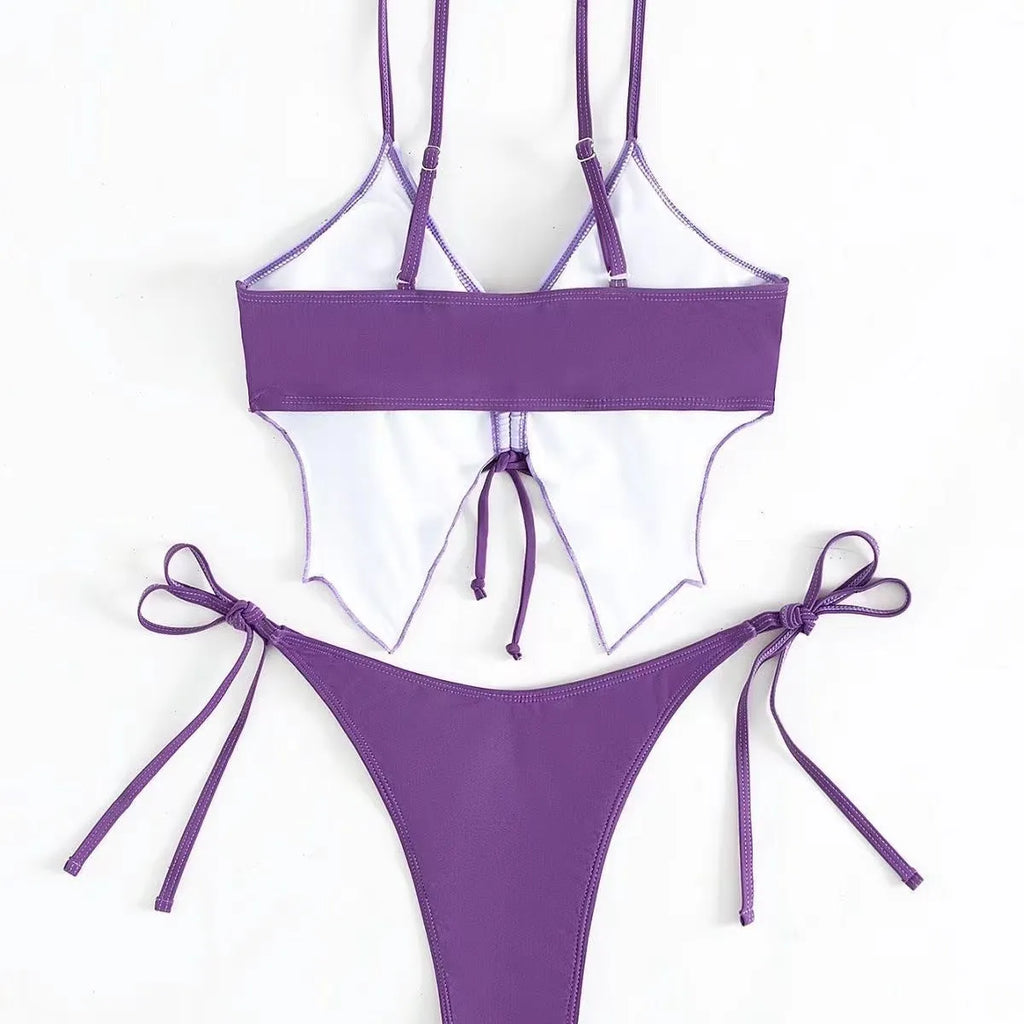 Women's bow ins style split bikini suit in sleeveless design with European American pattern