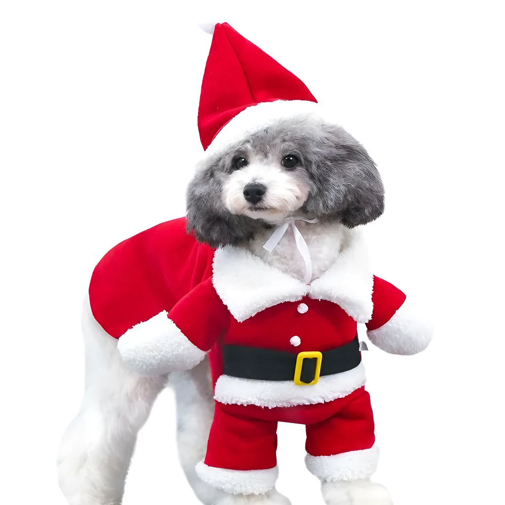 Red polar fleece pet Santa Claus costume for dogs and cats in stretchable Christmas design