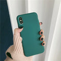 Silicone phone case for iPhone in colours wine red, light blue, grey, dark green, begonia, rose gold, bean green, and black.