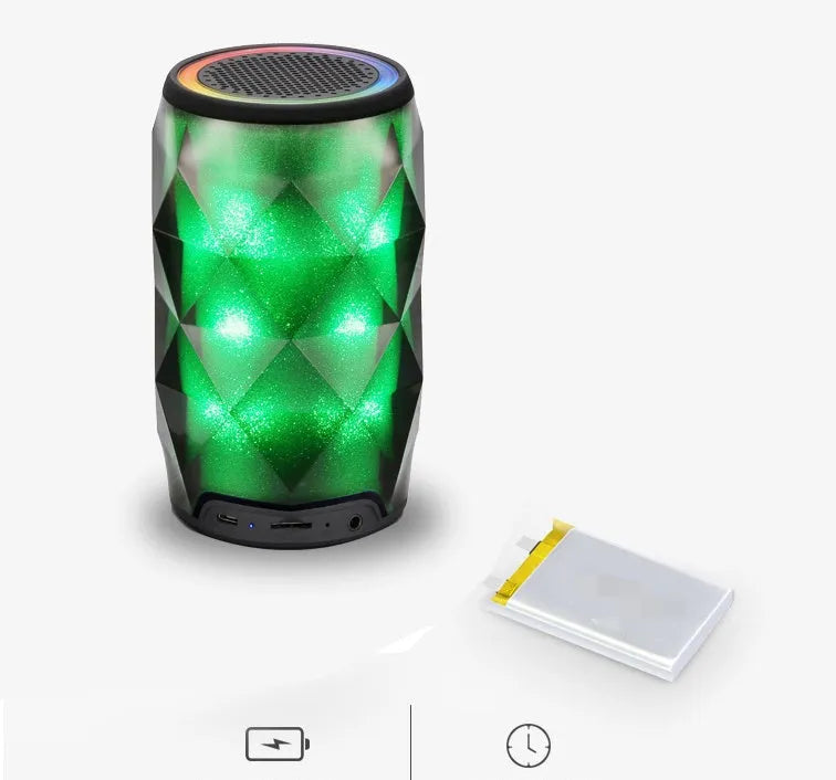 Black crystal diamond-cut Coca-Cola can shaped Bluetooth speaker lantern with colourful LED lights.