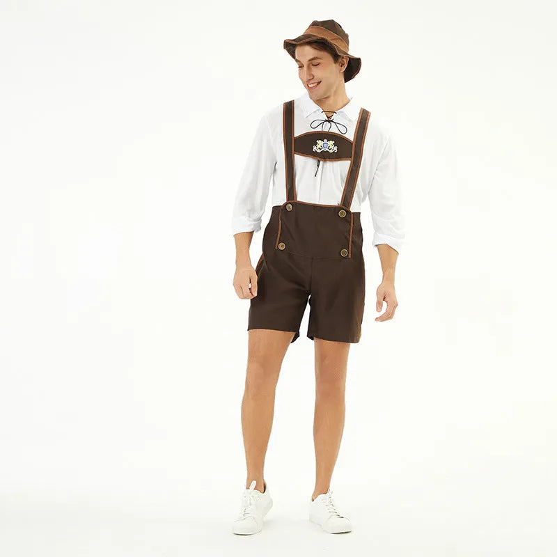 Men's cotton blend Munich Beer Festival suit with suspender top overalls and hat