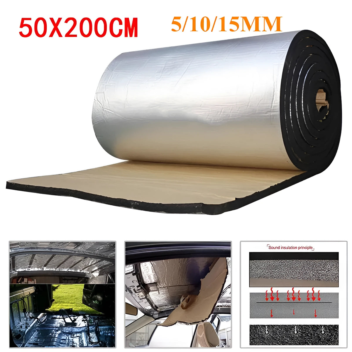 Silver automotive aluminium foil sound insulation mat 50cm x 200cm for firewall heat and noise reduction