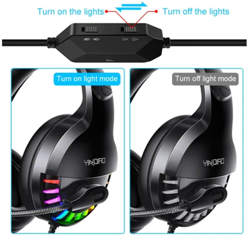 Black wired gaming headset with microphone and cable line control, showing 3.5mm plug.