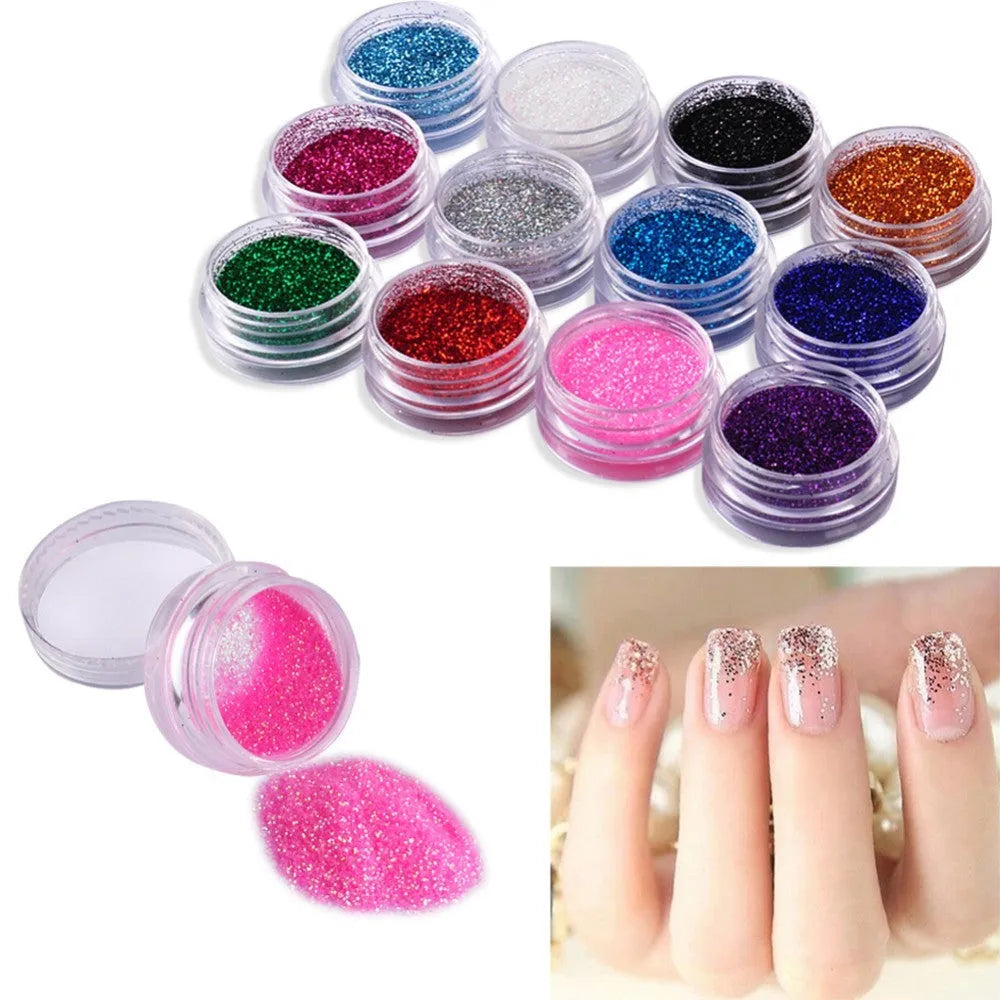 24 colour 3D nail art glitter decoration set in compact case with 128.5g total weight