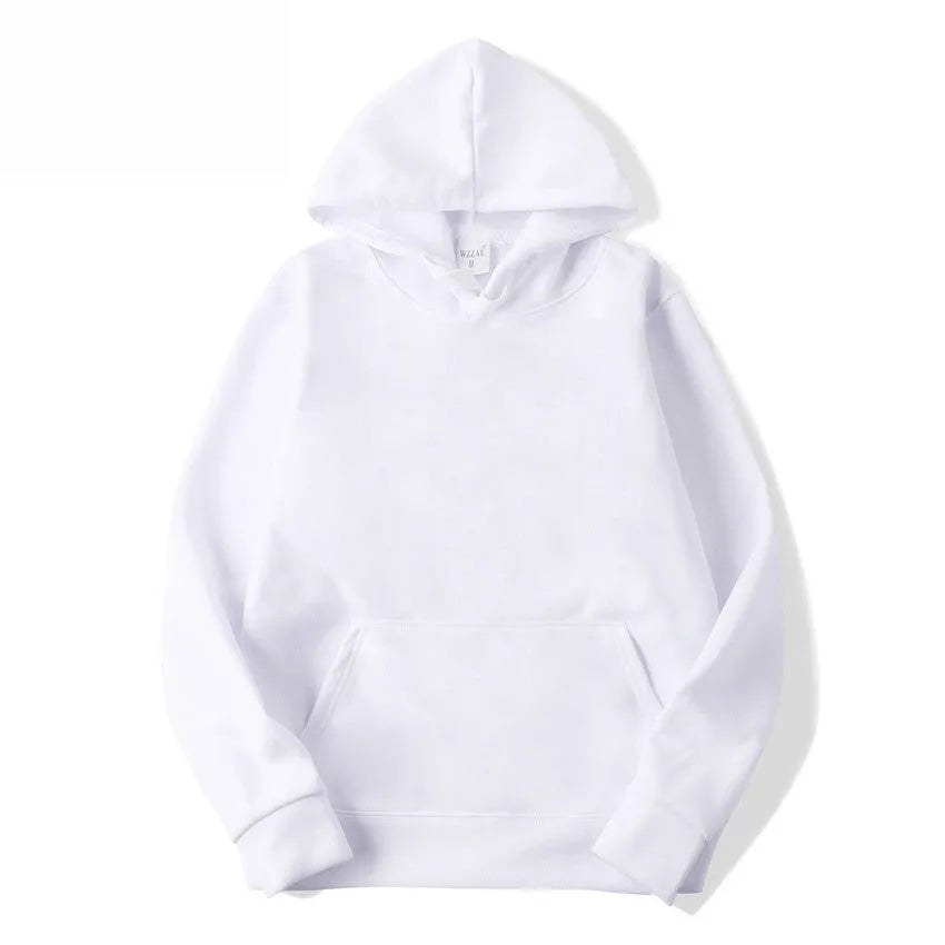White solid colour cotton blend pullover hoodie with hood and long sleeves