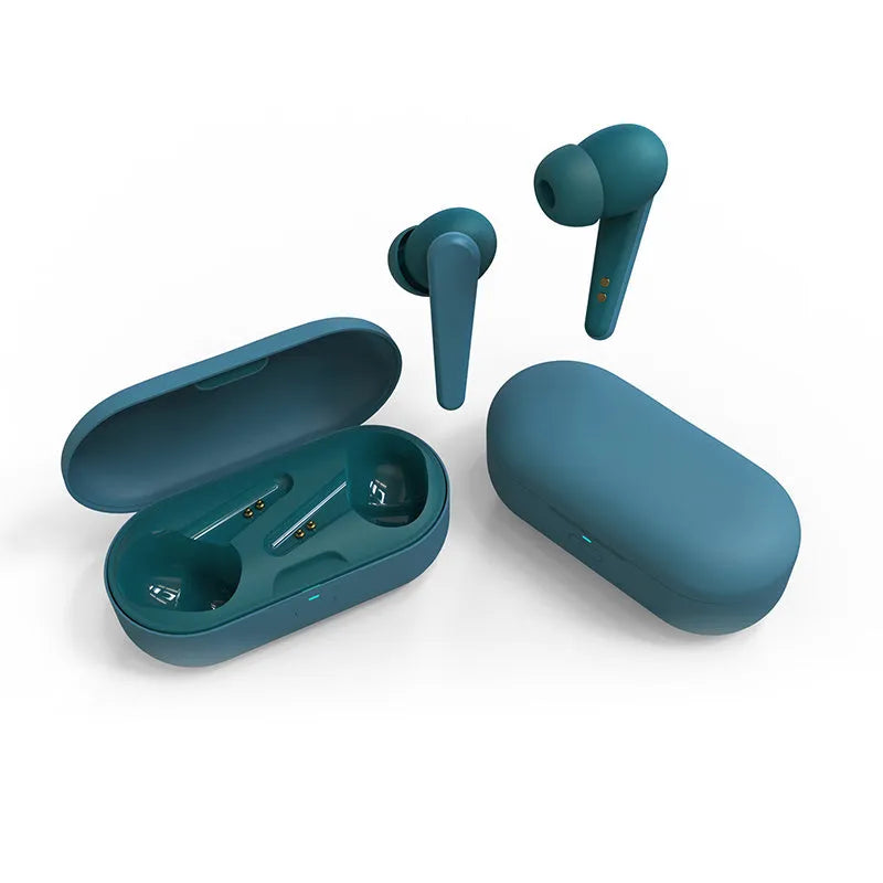 Black, blue, green, pink, and white ANC active noise cancelling Bluetooth in-ear headphones.