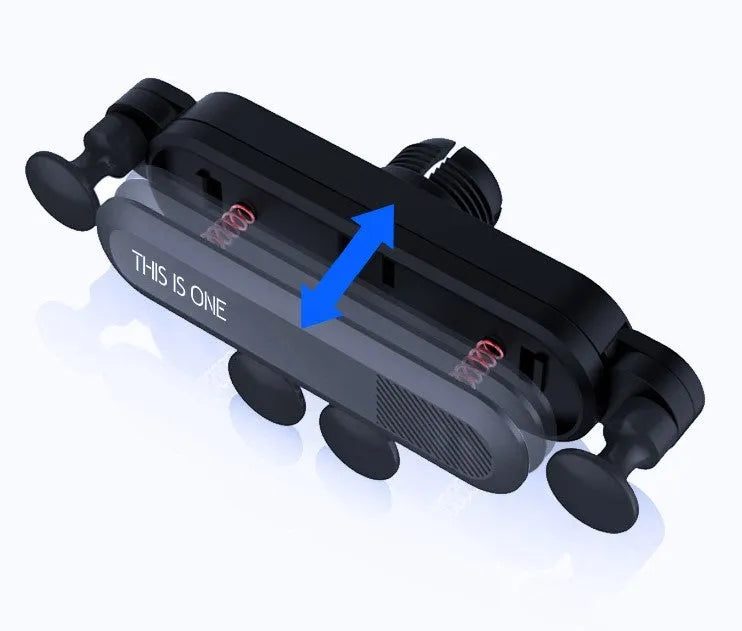 Universal car phone holder attached to a vehicle air vent, showing grey, red, black, and silver colour options