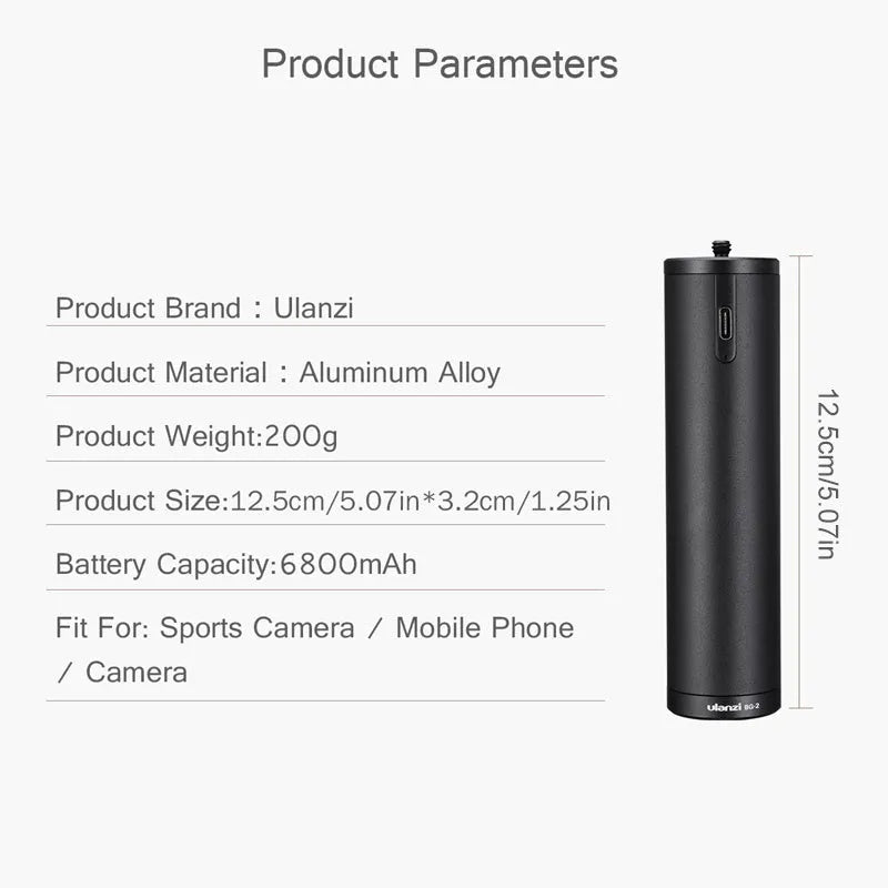 Black aluminium alloy portable power bank charging handle with integrated carry handle.