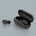 Black true wireless Bluetooth earbuds with charging case