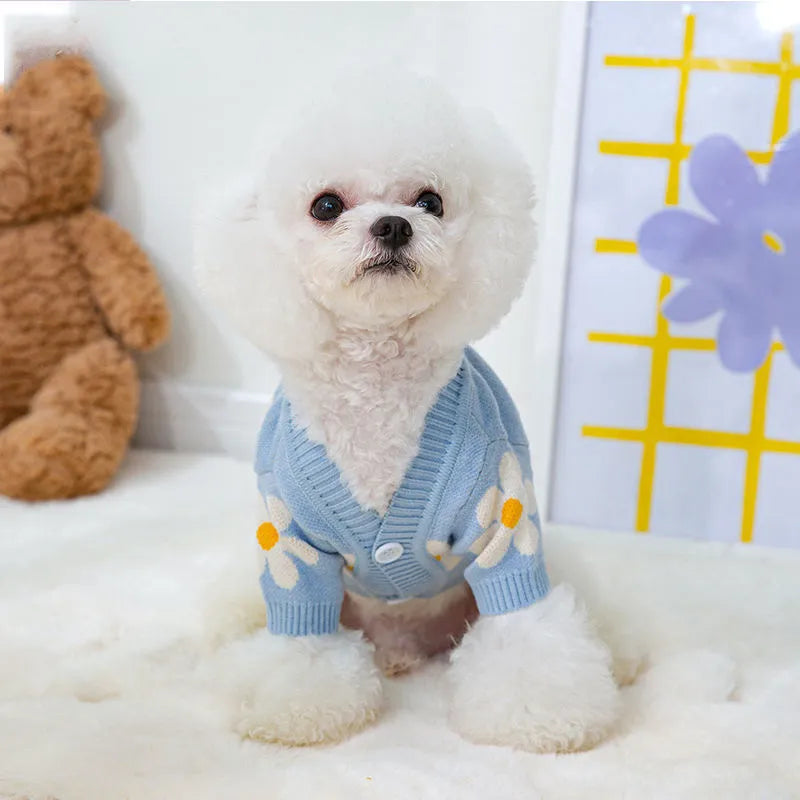 Blue polyester pet clothing for a small dog on a mannequin, showing a checkerboard pattern variant.