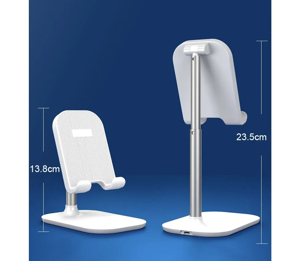 Folding phone holder in black with wireless charging support, shown open on desk