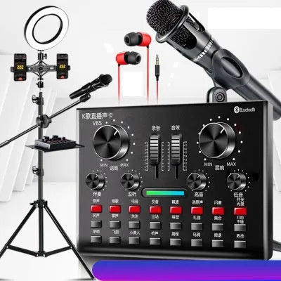 Computer universal capacitor microphone with V8S sound card, handheld mic, earphone, black plastic housing