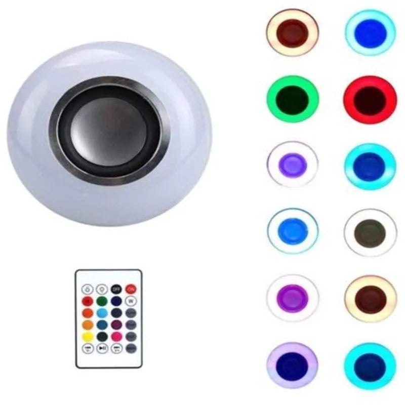 White E27 Bluetooth speaker bulb with LED lighting and integrated wireless audio functionality