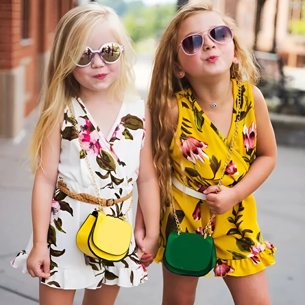 Cotton floral summer outfit for baby girls in white or yellow colour