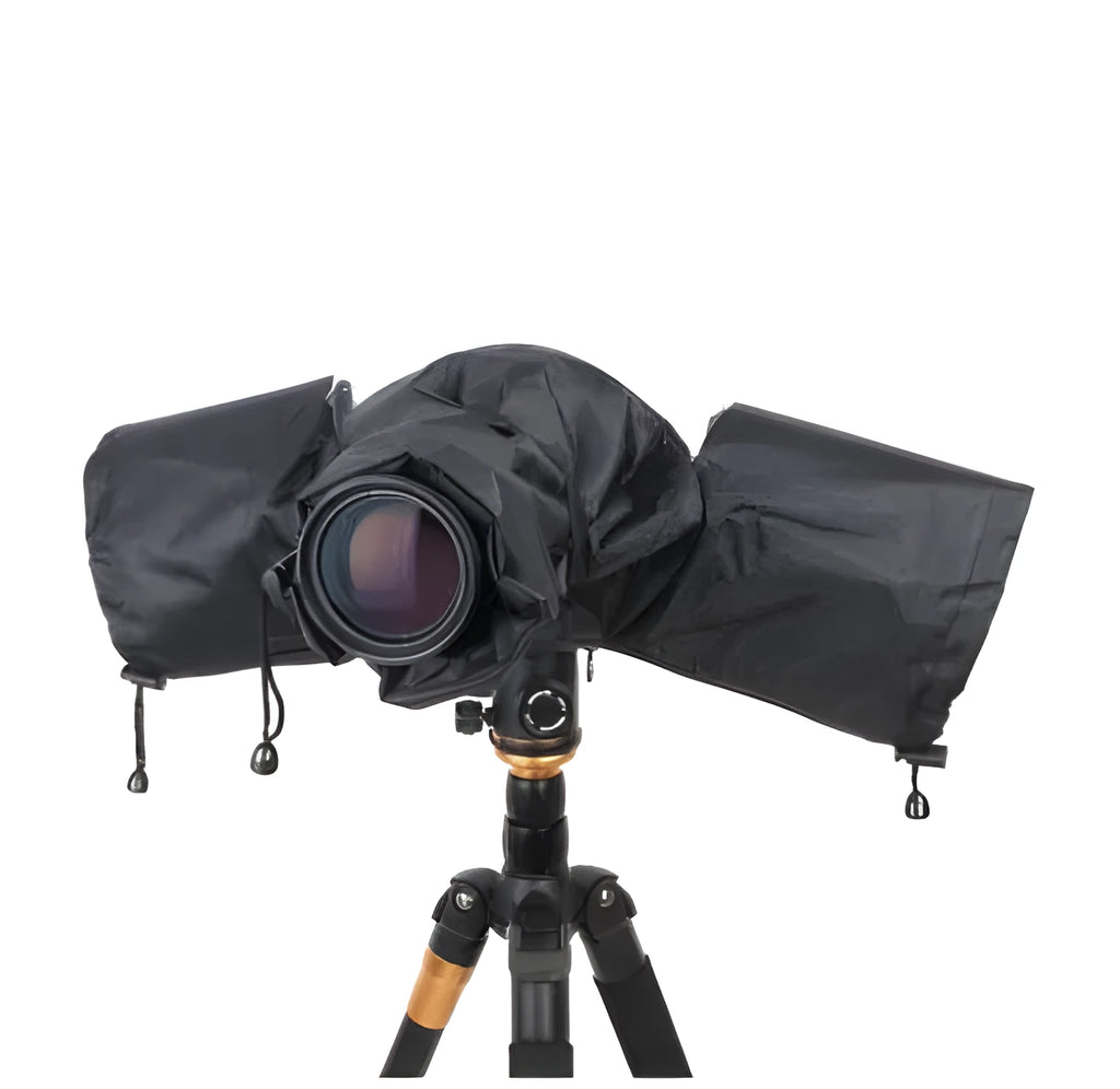 Clear transparent PVC DSLR camera rainproof cover with elastic hem and adjustable drawstring hood