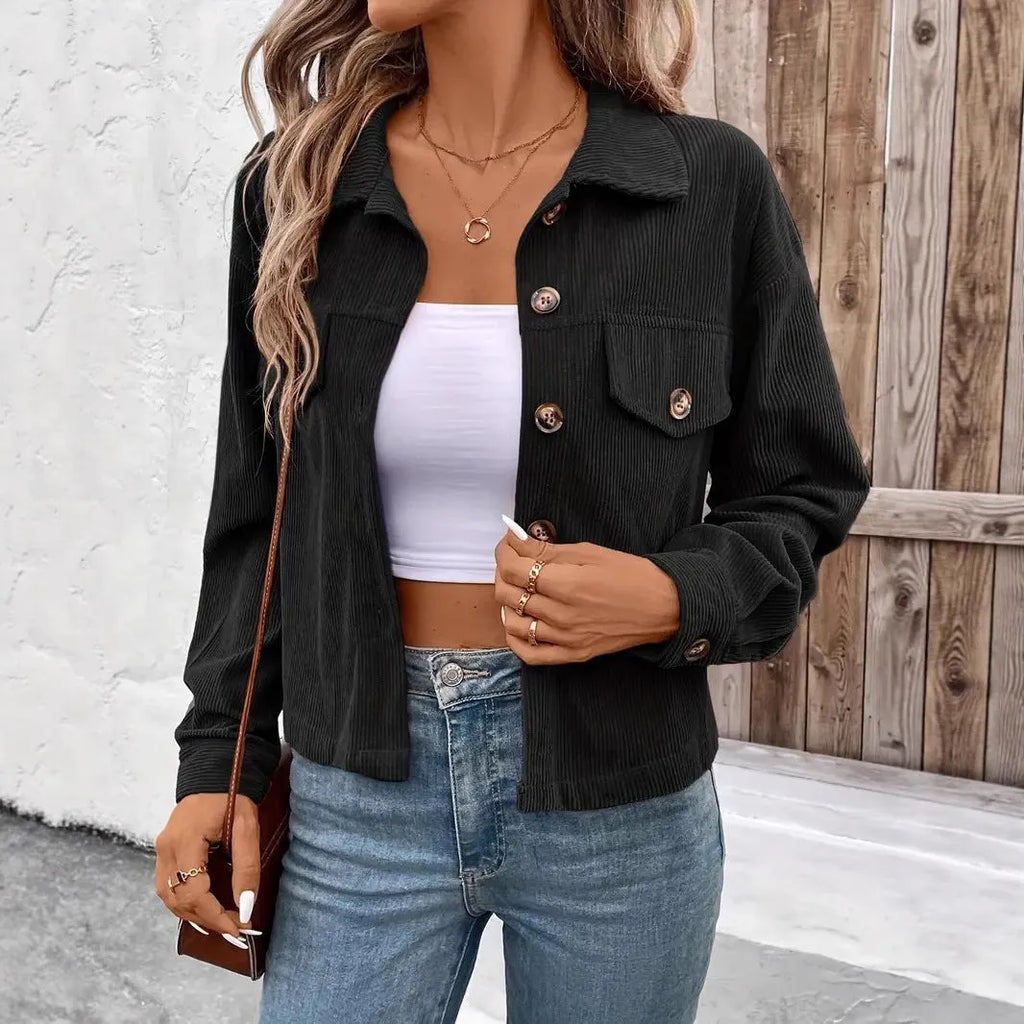 Women's retro artistic polyester shirt coat jacket in loose fit with long sleeves