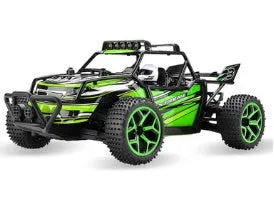 Blue 1:18 scale remote control drift car with 2.4GHz transmitter on a hard surface