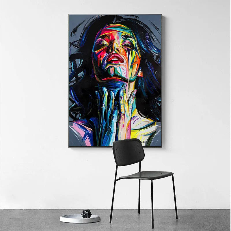 Black and white Smokey Girl portrait oil painting print on non-woven material, unframed.