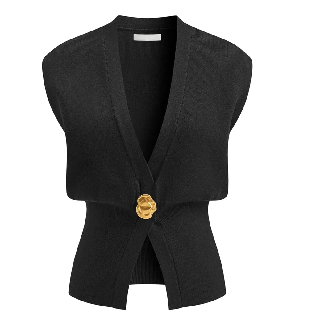 Women's loose V-neck cardigan with button front in knitted polyester fabric