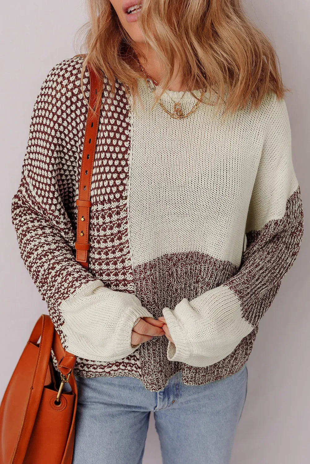 Dark khaki colour block loose sweater with drop shoulders and a back tie detail.