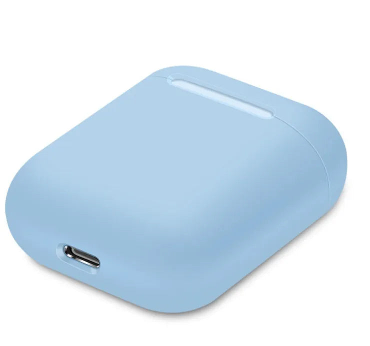 Split-shell silicone protective case for Apple AirPods charging box in a selection of colours on a plain background.