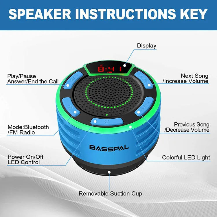 TWS series portable Bluetooth speaker in blue with plastic shell and key controls