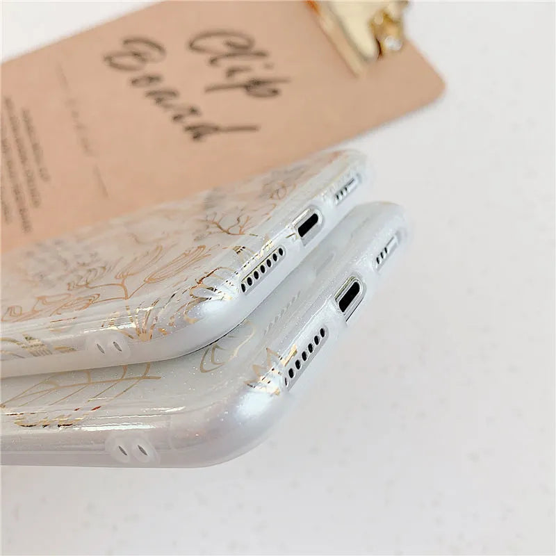 TPU leaf flower geometric phone case back cover for Apple iPhone in simple style with three colour options
