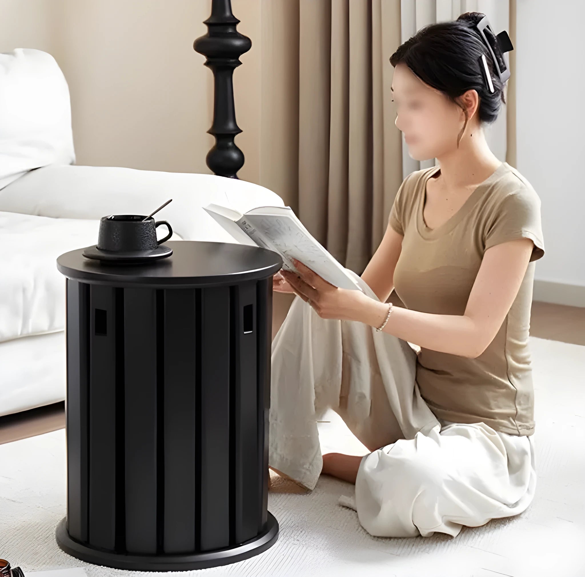 Stackable iron round dining stool in modern style, shown in one of four colour options.