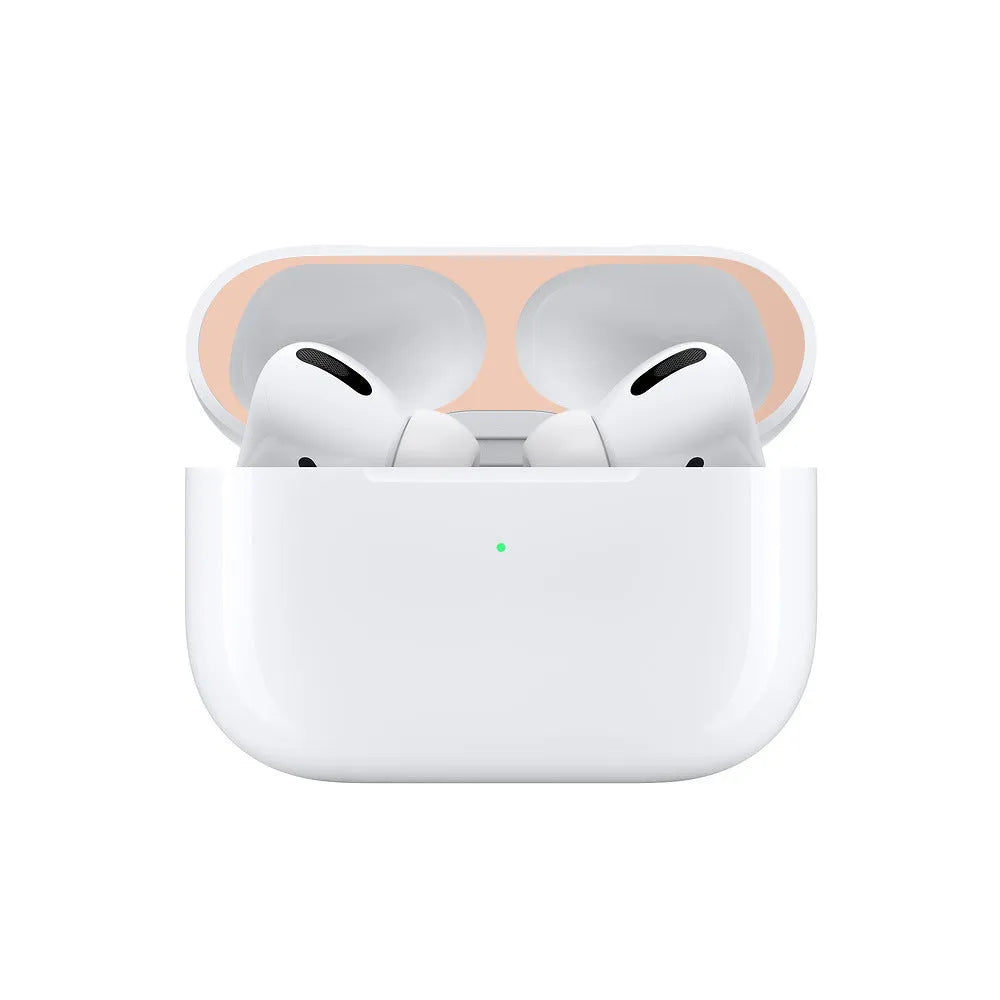Electroplated metal sticker headphone film for Apple AirPods Pro 2 in gold, dustproof and fingerprint-proof.