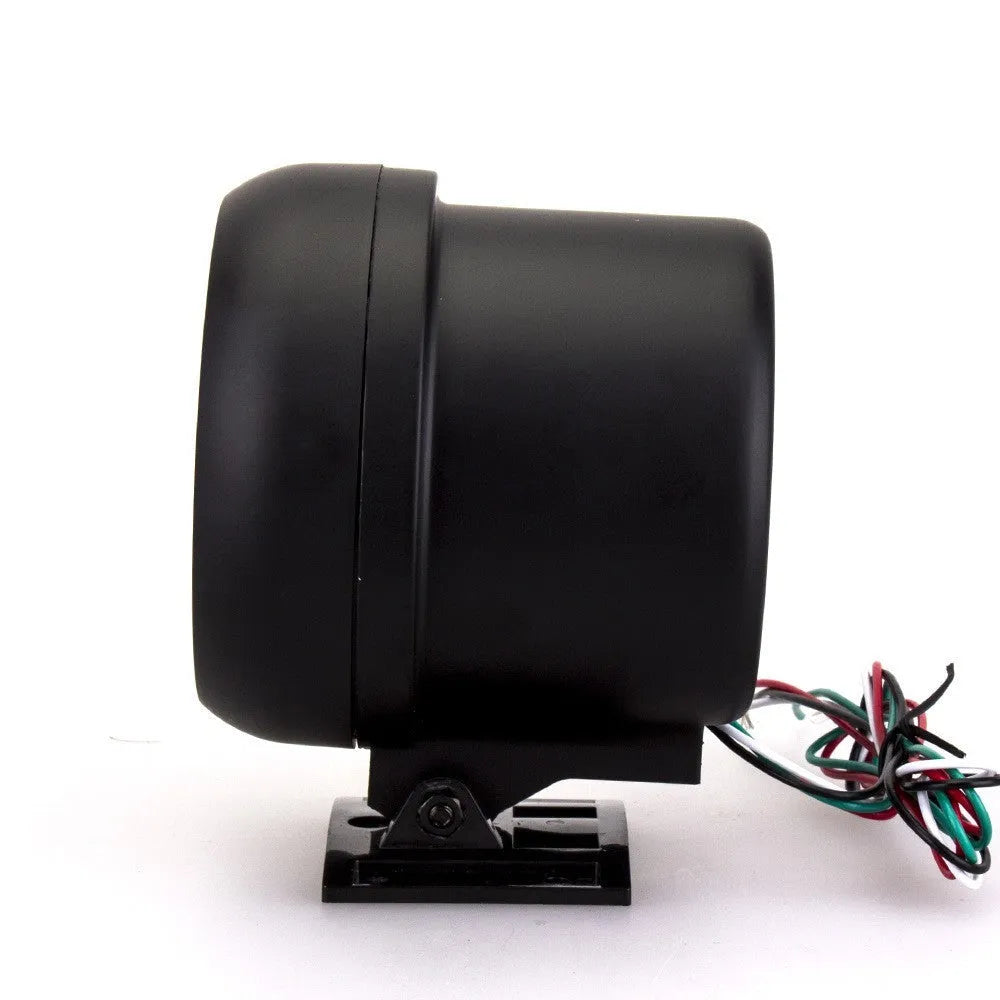 Black plastic automotive tachometer with blue light pointer display for engine speed measurement