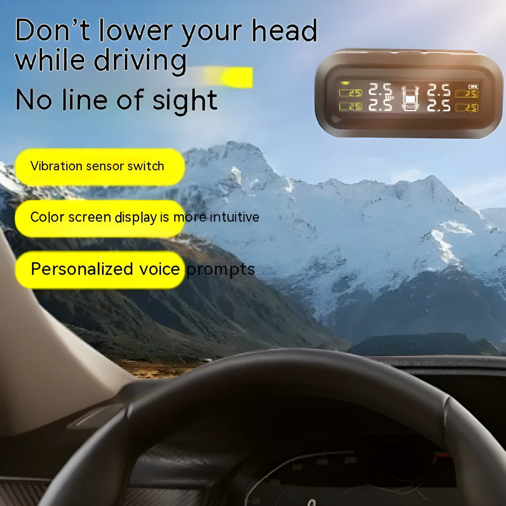 Solar wireless car tyre pressure monitoring system with colour screen display and four sensors