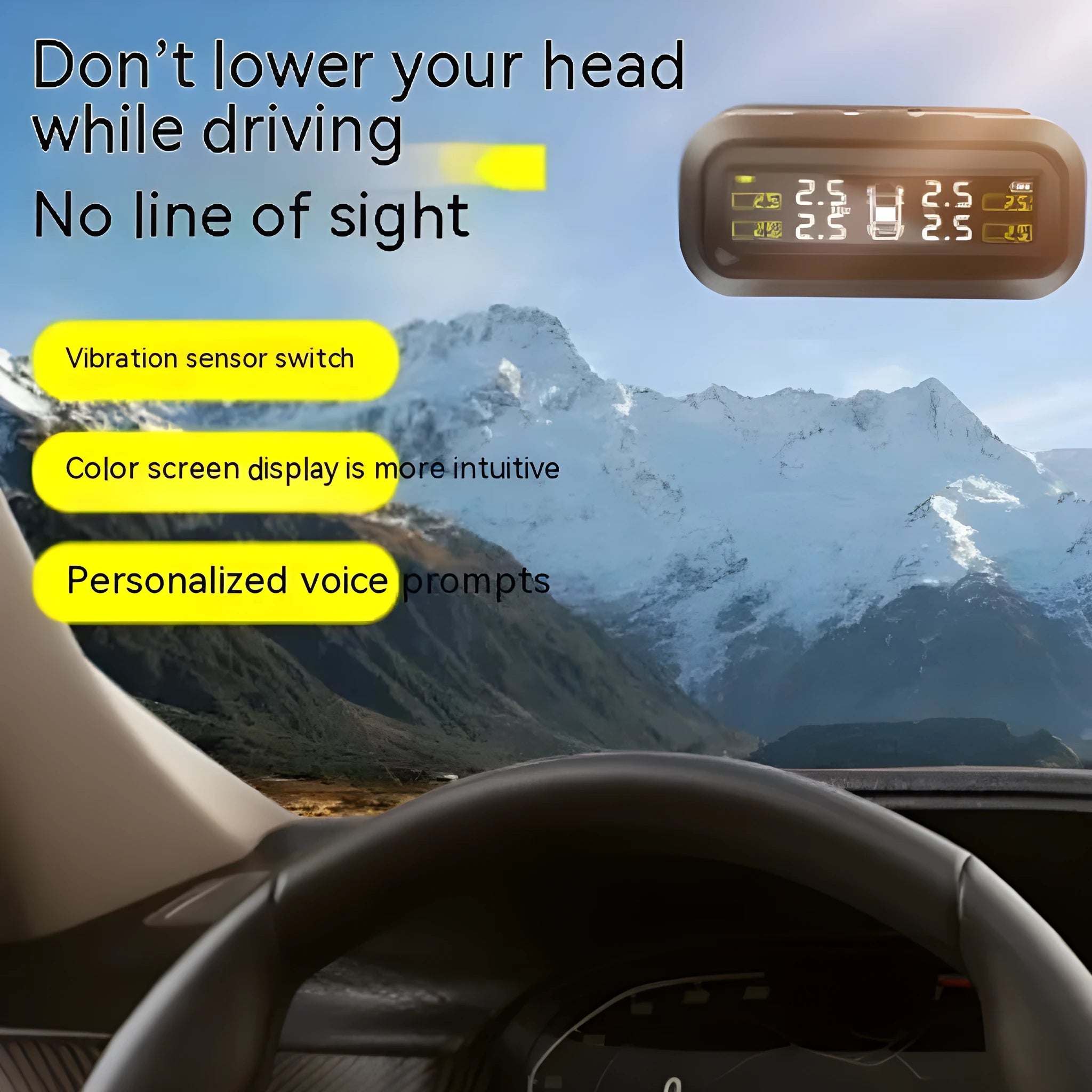 Solar wireless car tyre pressure monitoring system with colour screen display and four sensors