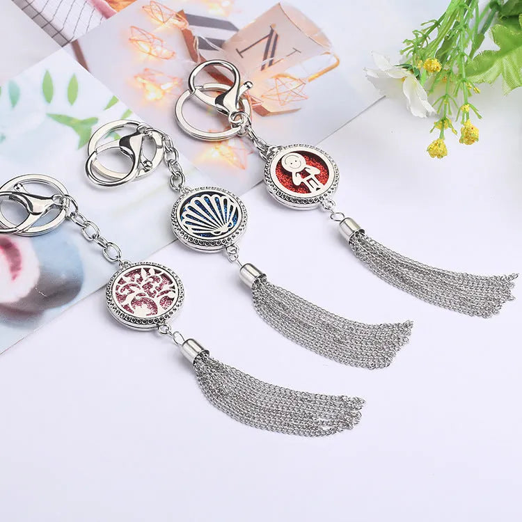 Alloy tassel car pendant fragrance diffuser necklace with multi-colour options on a 50cm chain.