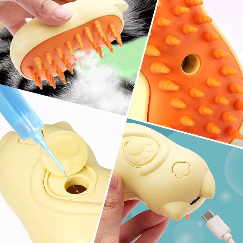 Steam grooming brush for cats and dogs on a white background.