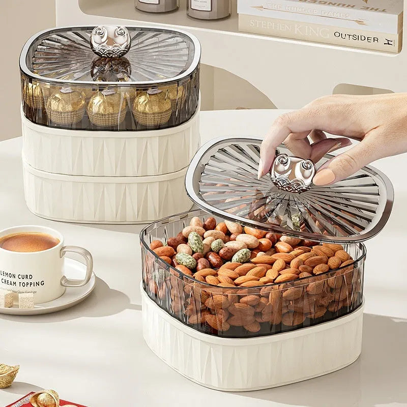 Plastic dried fruit snack tray with three, four or six grid compartments in amber or dark green