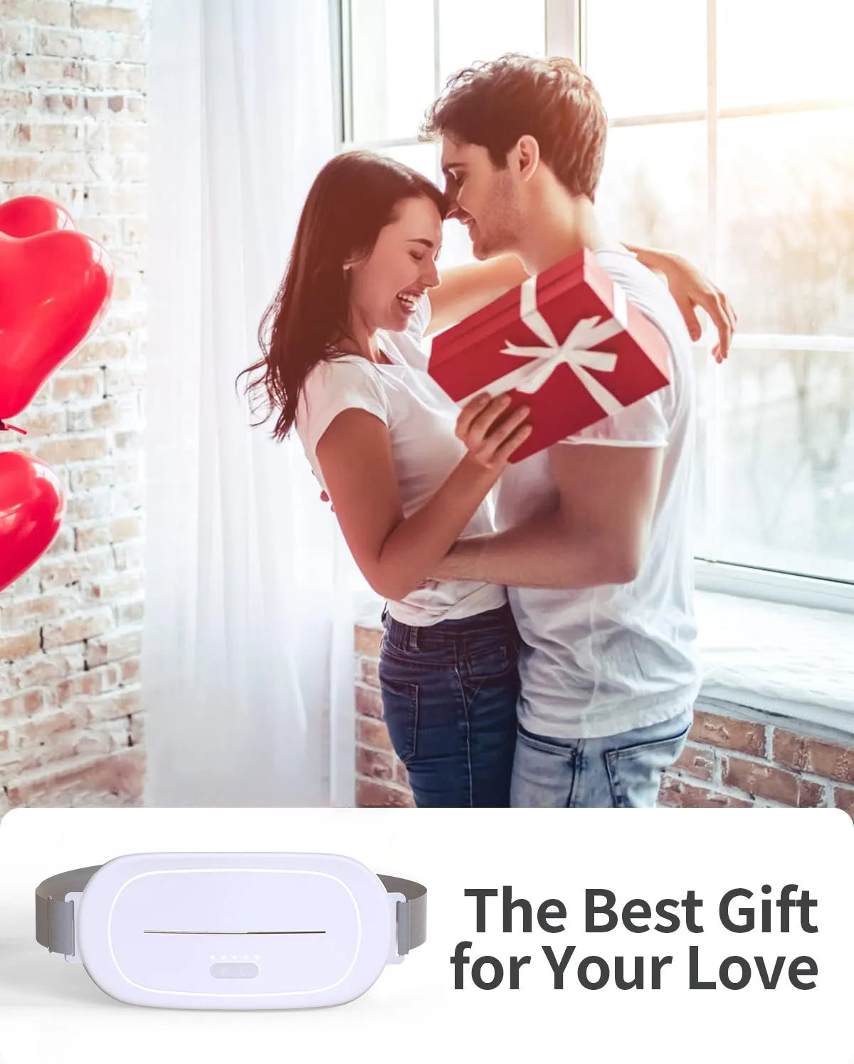 White adjustable abdominal uterine warming belt with controller for post-surgery heat therapy