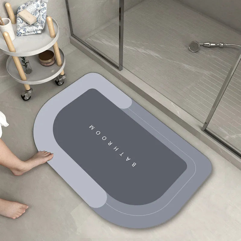 Blended bathroom floor mat in oval and rectangle shapes, Baikal colours blue light grey green dark grey