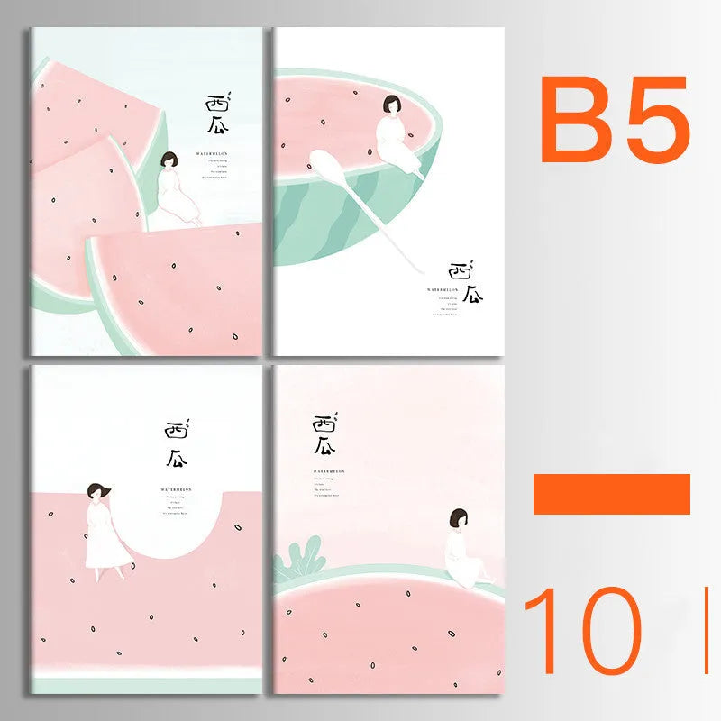 Ten soft cover thread-bound notebooks in A5 and B5 sizes with various designs