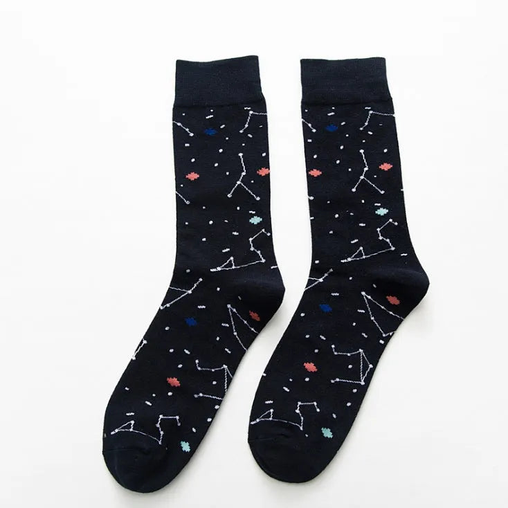 Pair of funny chicken geometry pattern cotton short socks in multicolour design on white background