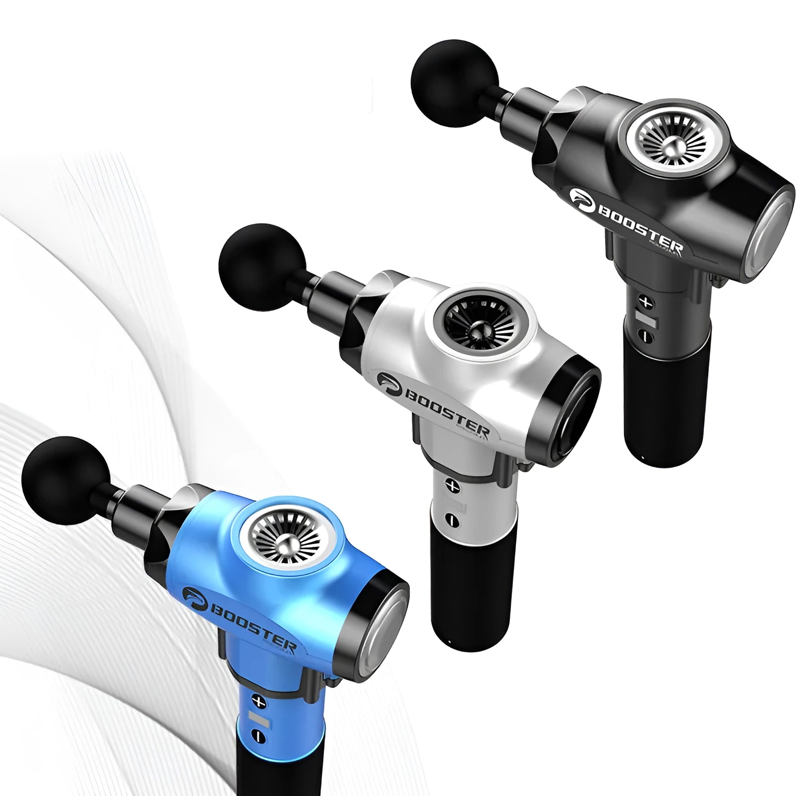 Black and white portable massage gun for deep tissue muscle relaxation